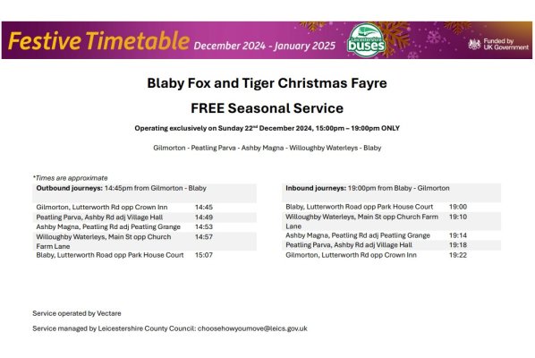 Free Christmas Bus Services from Ashby Magna